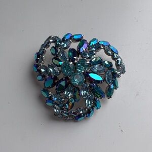 Vintage Sherman Blue Aurora Borealis Crystal Pinwheel Brooch